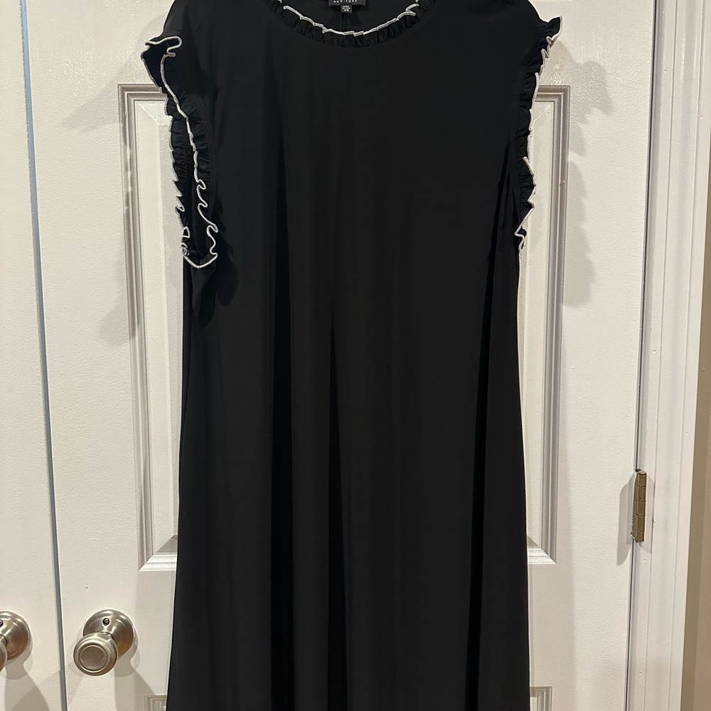 Nicole Miller Black Midi Dress with Ruffle Trim